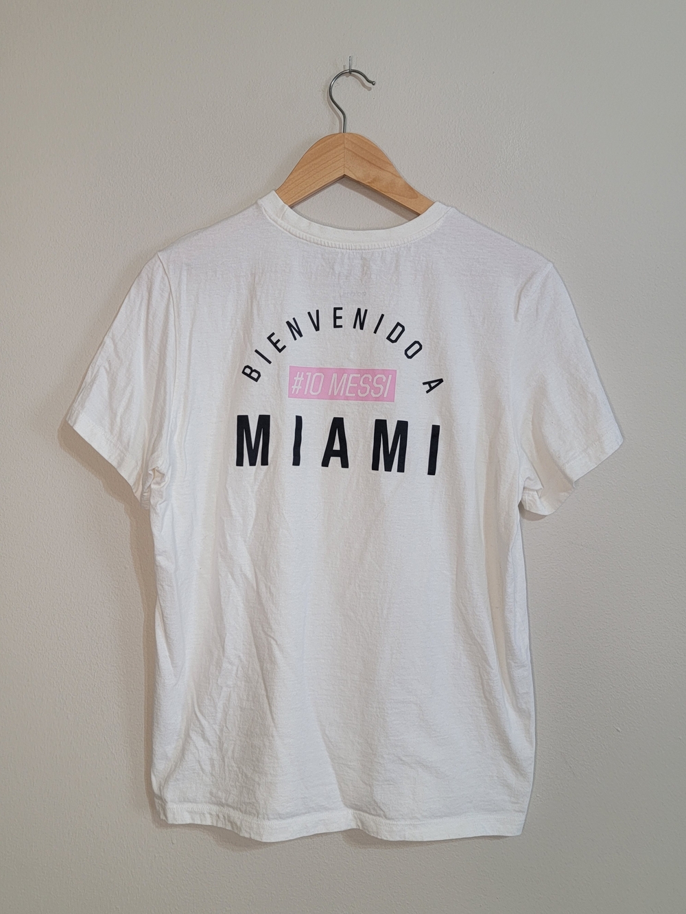adidas White 'Bienvenido a Miami' Graphic Tee with Black & Pink Accents